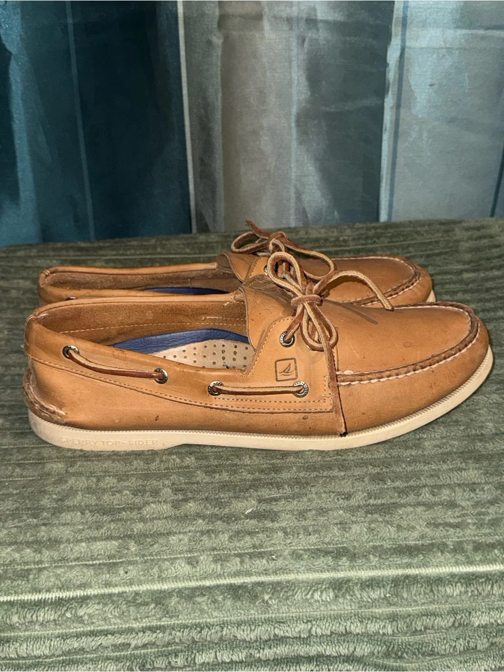 Sperry Tan Leather Boat Shoes with Lace Moc Toe